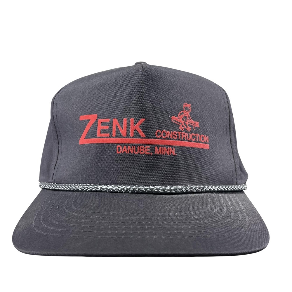 Zenk Construction Hat Cap Snap Back One Size Mens Black Rope Logo Danube MN VTG
